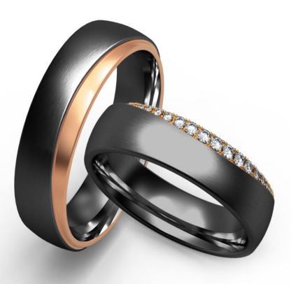 Bosie zirkonium sormus, mattamusta&rose+zirkon, 5mm