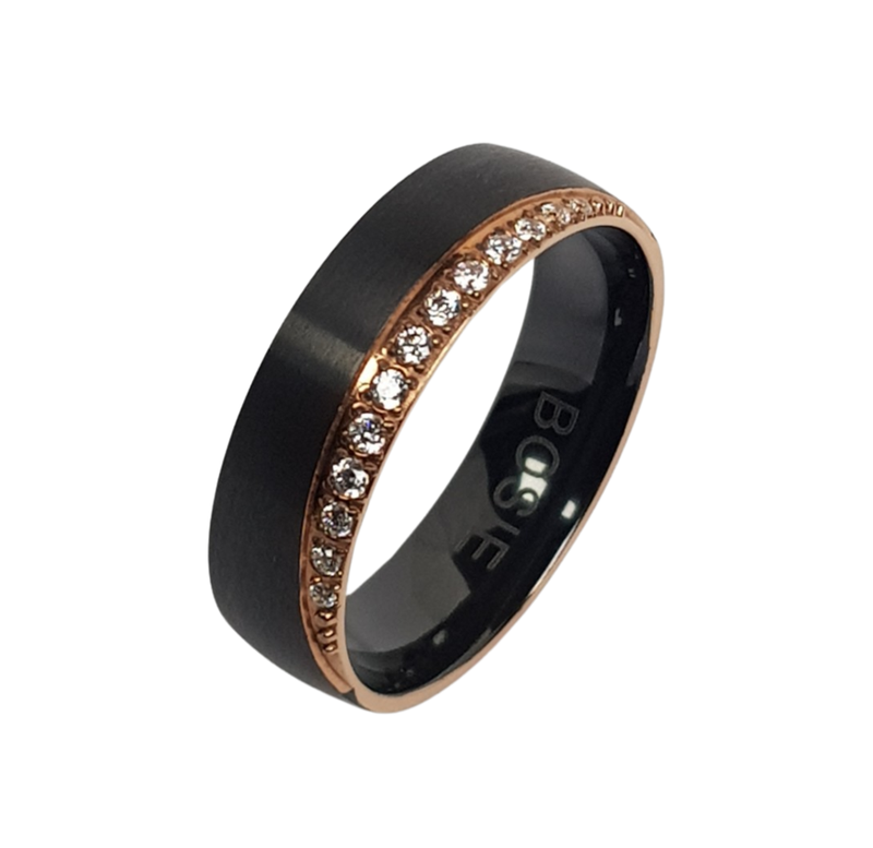 Bosie zirkonium sormus, mattamusta&rose+zirkon, 5mm